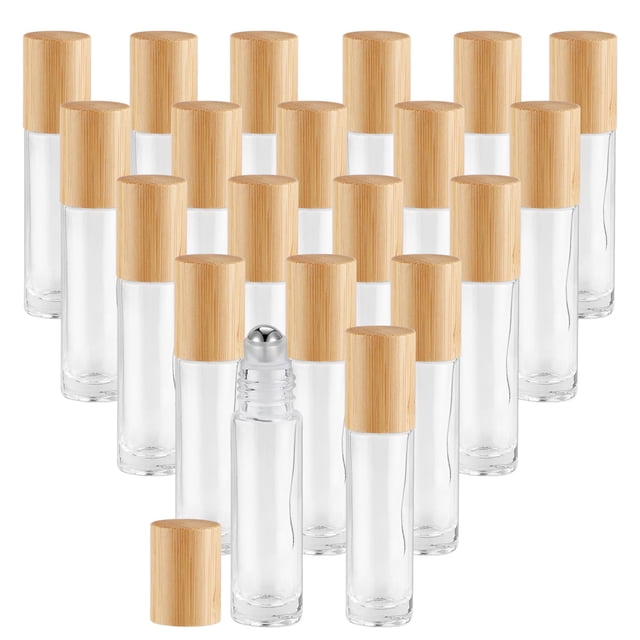 Roll On Bottles Mirrline de vidrio transparente de 10 ml con tapa de bambú