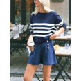thumbnail image 4 of CUPSHE Women's Navy & White Stripe Long Sleeve Stockinette Pullover Sweater, 4 of 7