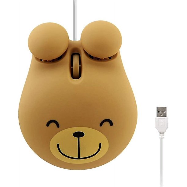 3.66 x 2.95 x 1.38 inches Bear Ratón con cable USB, forma de oso Animal lindo, ratón con cable, Mini ratones ópticos portátiles, ratón de ordenador de dibujos animados, 3 botones