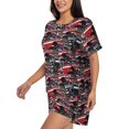 thumbnail image 2 of Wukai Red And Blue Cars Print Women's Pajama Set - Short-Sleeve Top and Shorts with Elastic Waistband and Pockets for Loungewear, Yoga, and Casual Wear-XX-Large, 2 of 8