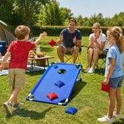 Portable Cornhole Board Set with 6 Bean Bags Corn Hole Toss Game Cornhole Games for Indoor and Outdoor Parties, Ideal for Kids, Adults, Camping Travel, Parties, Beach, Yard (Blue)