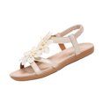 thumbnail image 2 of Women's Floral Sandals Open Toe Casual Summer Flats with Ankle Strap Low Heel Rubber Sole Dressy Beach Shoes, 2 of 5