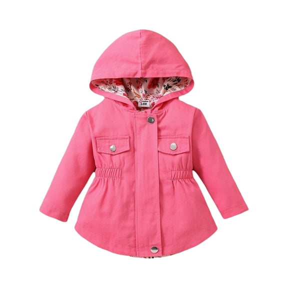 Godokuleh Kids Girl Clothes Jacket Coat Long Sleeve Solid Color Buttons Hooded Trench Coat Dress Fall Winter Outfit Hot Pink 6