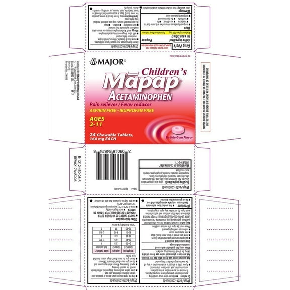 Major Mapap Junior Pain Reliever Rapid Tabs, Bubble Gum, 24 ct
