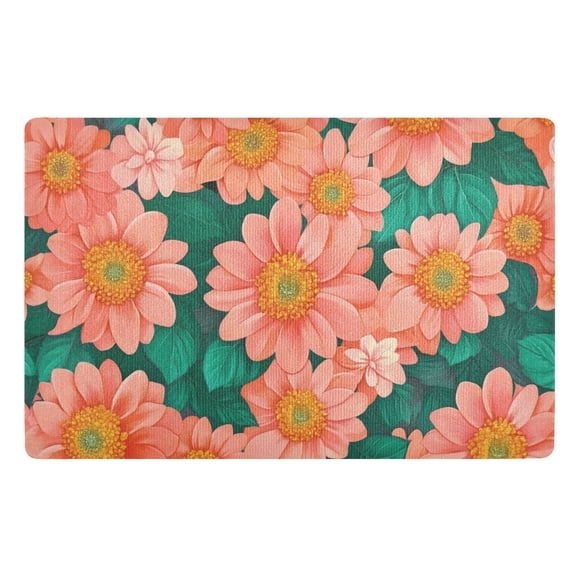 Peach and Coral Flowers Floor Door Mat Outdoor Indoor for Home Entrance Welcome Mats 32"x20"