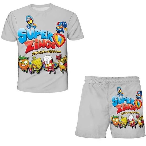 Verano 2023 nuevos conjuntos Super Zings ropa niños cuello redondo manga corta Tops camisetas + Pantalones cortos trajes de dos piezas trajes 5T Gao Jinjia LED