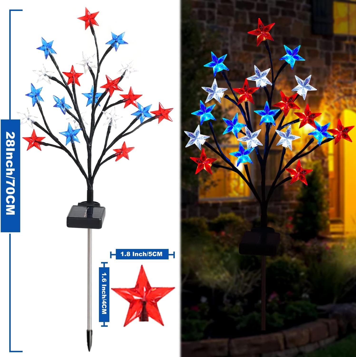 4 Pack 4th of July Decorations Solar Patriotic Star Lights, Solar Red White Blue Star Floral Pathway Lights, Waterproof Outdoor Patriotic Decorations Lights for Memorial Day Garden Yard