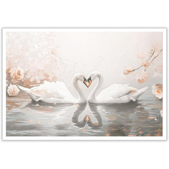 Swan Birds The Lake Posters Love Valentine'S Day Canvas Wall Art Fairytale Style Romantic Decoration Animal Picture Wall Decorations For Home Bedroom Dorm Decor 8x12in Unframed