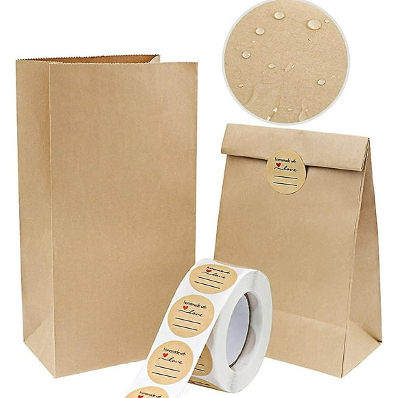 10 Pcs Brown Kraft Paper Bags And Stickers. Grease-resistant Paper Lunch Bags