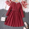 thumbnail image 4 of Likimi Kids Girls Dress Solid Color Long Sleeve Pleated Dress Loose Fashion Casual Spring Fall Dress Size Red 4-5 Years, 4 of 7