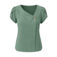 thumbnail image 5 of WEIWEN Cotton Linen Blouses for Women Summer Loose Fit Short Sleeve Tops Asymmetric Button Down V Neck Tees Dressy Casual T Shirts Green, S, 5 of 5