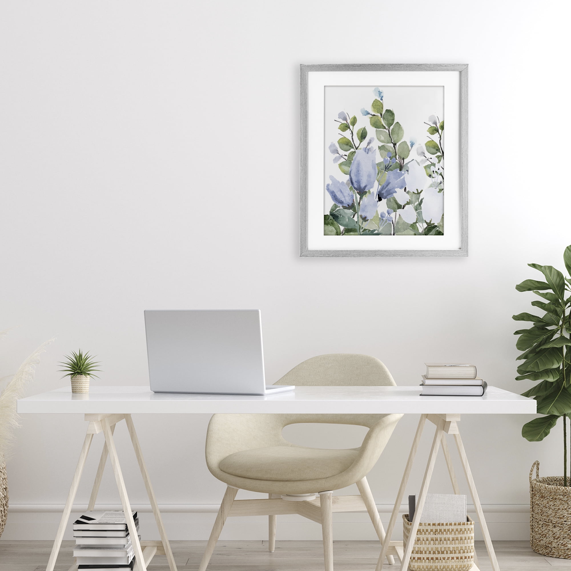 Stupell Industries Blue Spring Botanicals Gray Framed Print Under Glass, design by Kim Allen
