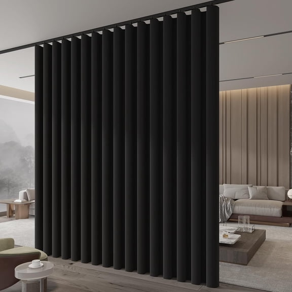 Room Divider Curtain Ceiling Curtain Track Set for Blackout and Privacy (Black Curtain Black Track) 106" W x 84" L -1 Piece