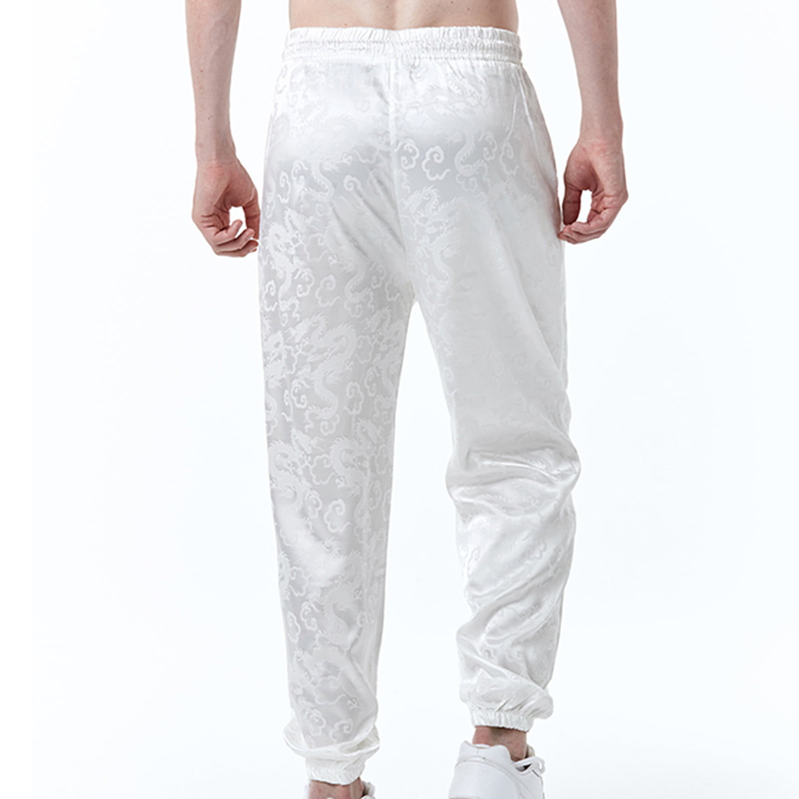 fartey Casual Pants for Men Loose Fit Plaid Print Trousers Lounge Pockets  Straight Leg Drawstring Elastic Waist Pants 