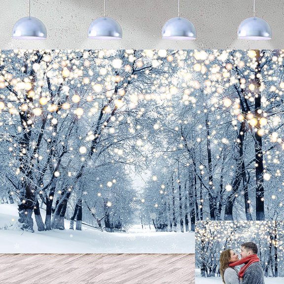 Winter Scene Backdrop for Photography 7x5FT Glitter White Snow Forest Wonderland Landscape Background for Family