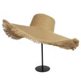 thumbnail image 1 of Sombrero de paja para mujer, de ala grande, deshilachado, trenzado, para playa, con cordón, para verano, para exteriores, 1 of 8