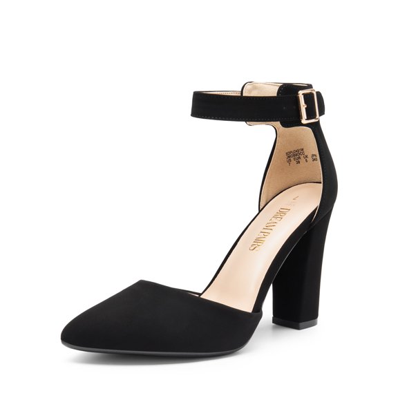 DREAM PAIRS Women's Block High Heels Pointed Toe Ankle Strap Dress Pumps for Wedding Party