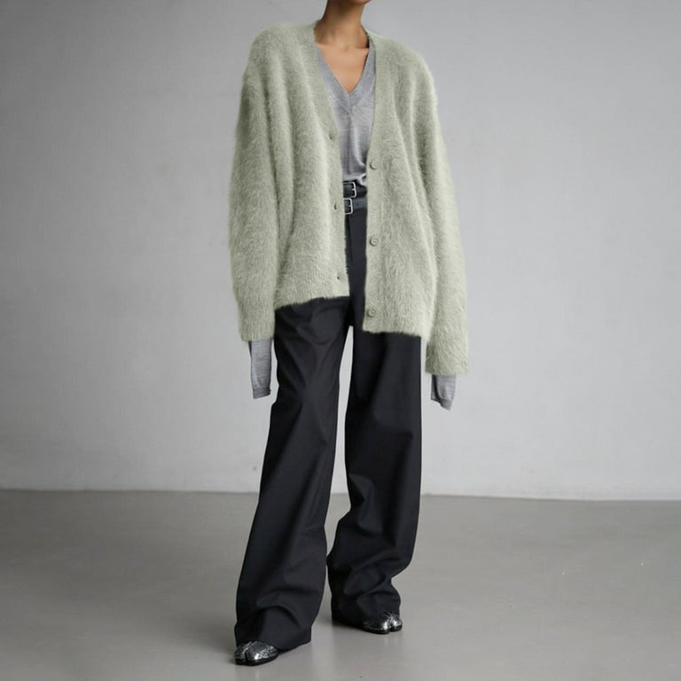Kagetolytai Women s Coats and Jackets On Sale Womens Oversized Shaggy Cardigan Sweaters Fall Fashion Open Front Knit Long Sleeve Button Cardigans Jackets for Women Light Gray S Walmart
