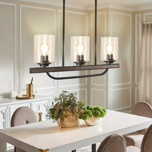 DingLiLighting Rustic Pendant Light Fixtures, Glass Shade LED Chandelier Lighting, Adjustable Linear Hanging Pendant Light for Kitchen Island Dining ...