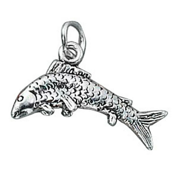 Sterling Silver 20" 1mm Box Chain 3D Leaping Scaly Fish Pendant Necklace