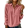 thumbnail image 2 of Uaswgudfs Women's Casual Corduroy Long Sleeve Collared Pullover – Stylish Solid Color Daily Wear Blouse Ladies Comfortable Fall Winter Fashion Top Outfit Pink L, 2 of 5