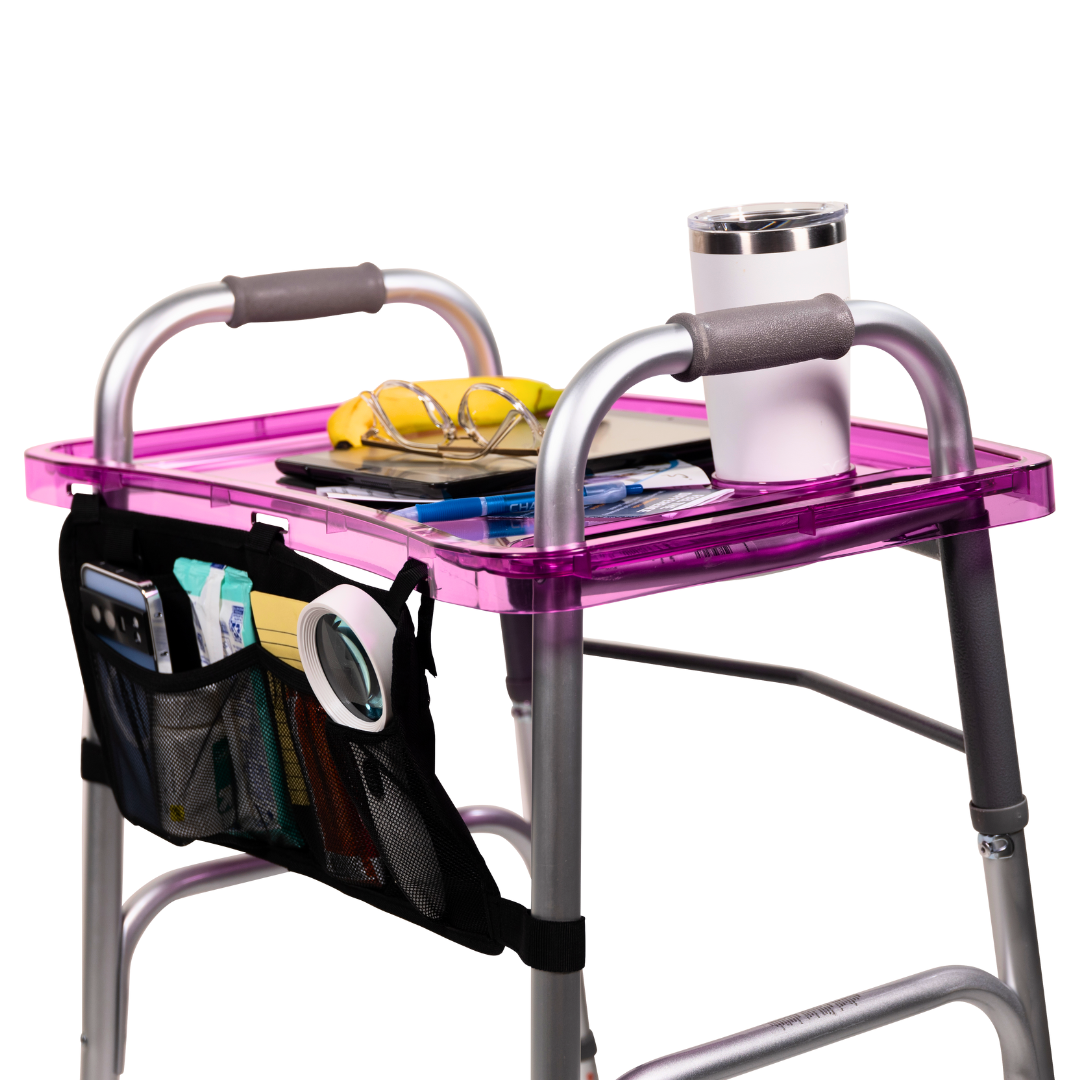 StrongArm Clearview Walker Tray – Adjustable Tray for Folding Walkers, Seniors, with Cup Holder, Food Tray, Walker Accessories, Tray Table for Standard Adult Walkers