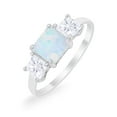 thumbnail image 5 of 3 Stone Princess Cut Engagement Ring Lab Created White Opal 925 Sterling Silver Size 6, 5 of 6
