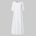 thumbnail image 3 of HAWEE Robe d'Été Décontractée Boho pour Femmes Couleur Unie Manches Courtes à Volants Taille Haute Midi Grande Taille Robes de Plage (P-5TG), 3 of 7