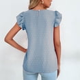 thumbnail image 6 of Slatcetga Women Ruffle Short Sleeve Shirts Summer Fashion Dot Loose Women Cutout Short Sleeve Blouses Tops for Daily Work Travel Blue XL, 6 of 8