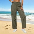 thumbnail image 3 of Mifsaly Lightweight Cargo Pants for Women Cotton Linen Elastic Waist Drawstring Causal Summer Pants with Multi Pockets Loose Relaxed Fit Outdoor Lounge Outfits Army Green,L, 3 of 5
