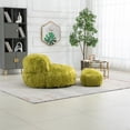 thumbnail image 2 of Faux Fur Bean Bag Chair with Ottoman, Soft Fluffy Plush Lazy Sofa with Footrest, Fuzzy Puff Chair for Adults and Kids, Olive, 2 of 9