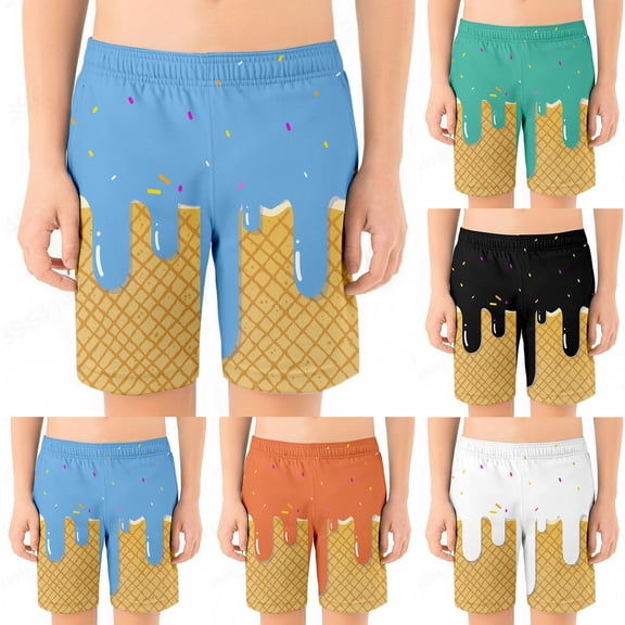 YUEHUA Boys Pink Blue 3D Ice Cream Bathing Suit Swimsuit Boys Swim Trunks Swimwear Summer Beach Board Shorts 2T-XL