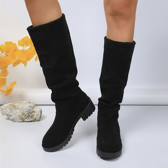 Bnwani Womens Boots New Fall Winter Fashion Pointed Mid-Heel Chunky High Mid-Calf Ankle Versatile Casual Knight Boot Black Size 5.5
