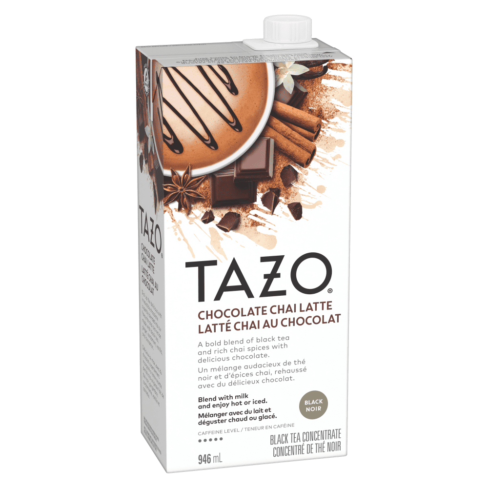 Tazo Latté Chai Au Chocolat Un mélange audacieux de thé noir et de riches épices chai avec un délicieux chocolat.