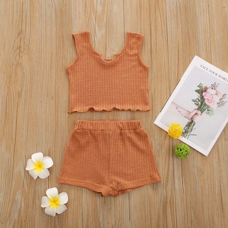 

Leutsin Summer Girl Sports Solid Color Suit Girls Sleeveless Vest Shorts Suit
