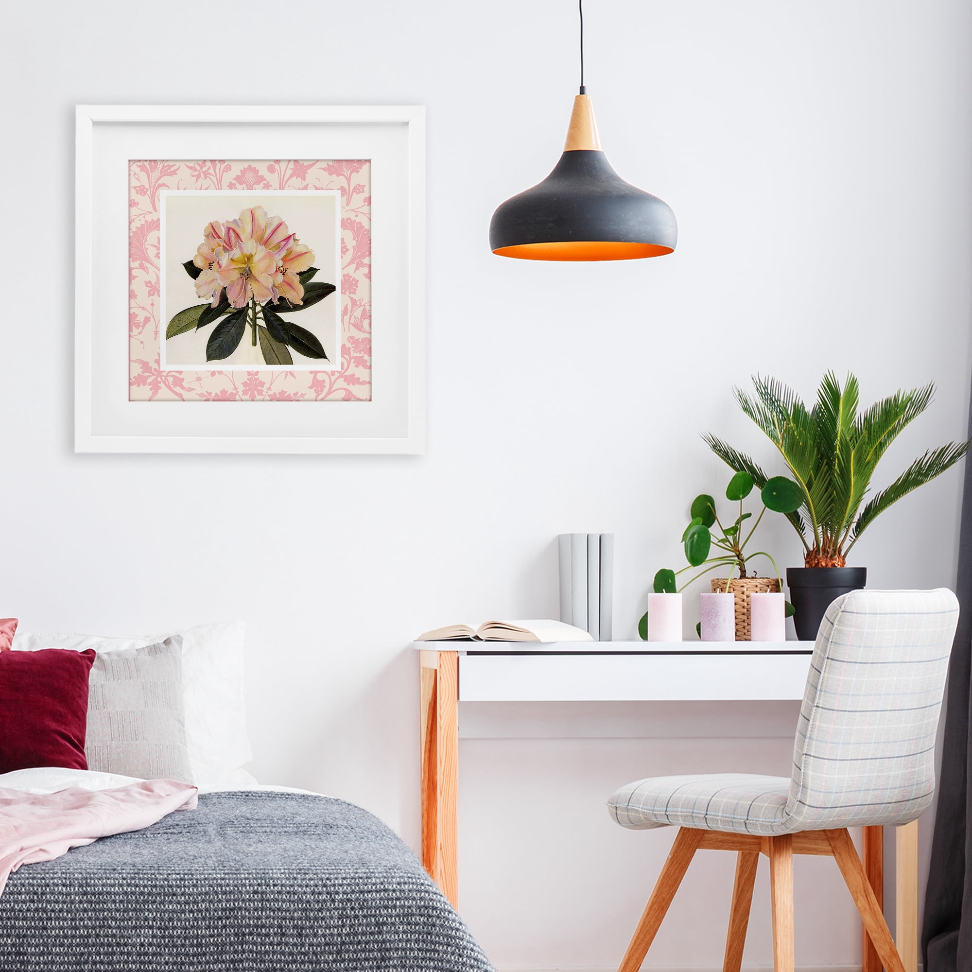 Stupell Industries Pink Vintage Pattern Botanical White Framed Print Under Glass, design by Livi Finn