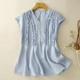 thumbnail image 2 of Vestidos Casuales Para Mujer, Blusas De Mujer De Moda Camisa de lino holgada de verano con cordones y cuello redondo de manga corta para mujer, 2 of 8