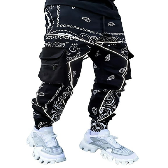 Giftesty Mens Cargo Pants Clearance Men's Loose Overalls Trousers Night Reflective Casual Street
