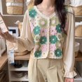 thumbnail image 4 of Women's Retro Crochet Cropped Knitted Cardigans Long Sleeve Hollow Out Crop Tops T-shirt Casual Sexy V-neck Blouse Tees, 4 of 4