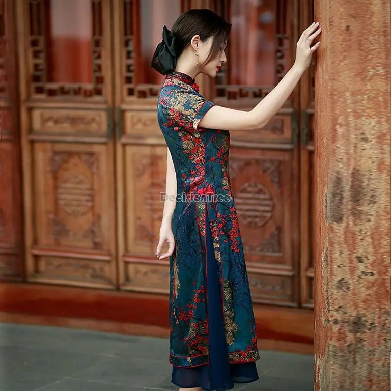 green emerald velvet dress Elegant Retro Chinese Style Velvet Floral Daily Modified Qipao Cheongsam Green / XXL