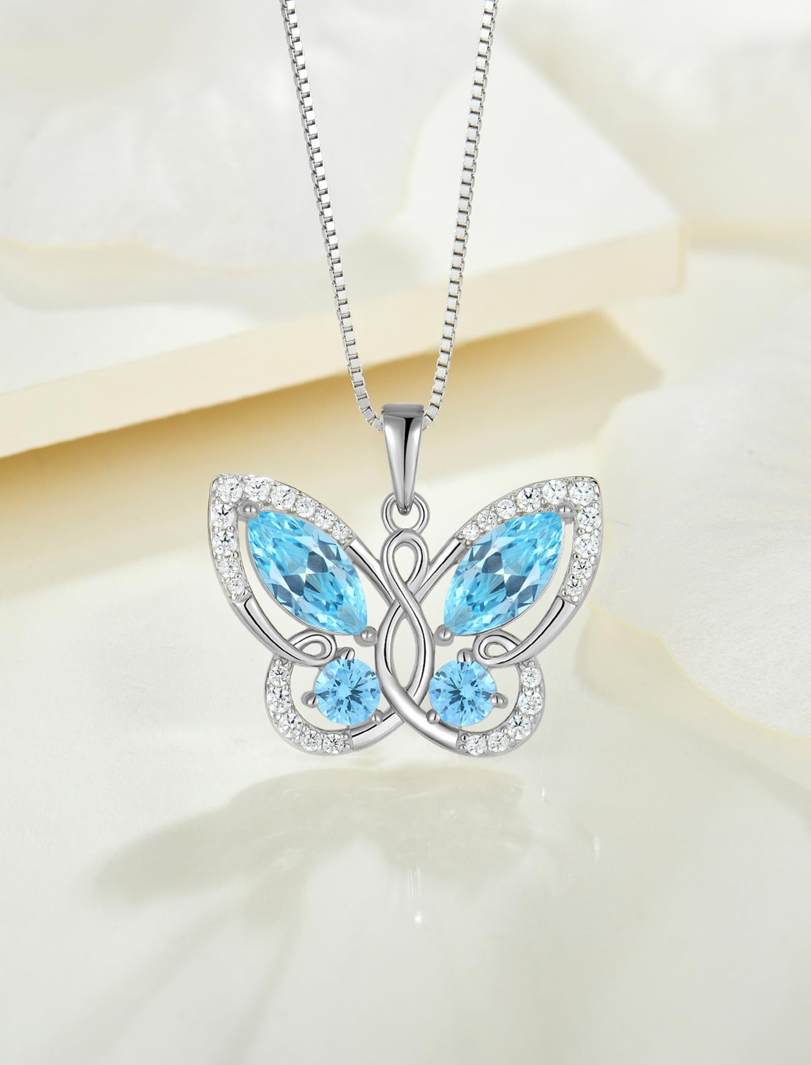 Starchenie Butterfly Pendant Necklace Women 925 Sterling Silver Birthstone March Aquamarine Butterfly Jewelry Gifts
