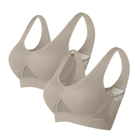 WREESH Seamless Sports Bras for Women 2 Pack Wireless Yoga Bra High Impact No Underwire Padded Breathable Cool Bras Khaki