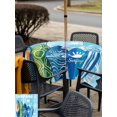 thumbnail image 5 of Outdoor Tablecloth with Umbrella Hole for Patio/Picnic/Party/Camping, Blue Surfboard Waterproof Table Cloth Square Cover Washable, Summer Beach Tropical Coconut Tree Wooden (54"x 54"), 5 of 8
