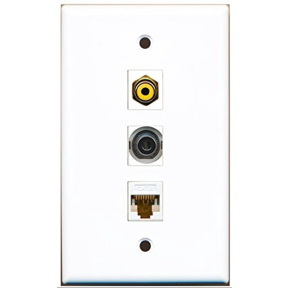 RiteAV - 1 Port RCA Yellow and 1 Port 3.5mm and 1 Port Cat6 Ethernet White Wall Plate