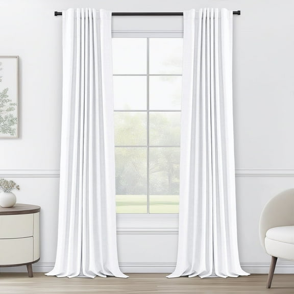 100% Blackout Curtains,50"Wx108"L Faux Linen Textured Back Tab/Rod Pocket Curtain,2 Panels Set,Thermal Insulated Curtains for Livingroom,Bright White