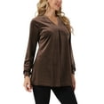 thumbnail image 4 of INSPIRE CHIC Women's Velvet Top V Neck Long Sleeve Casual Loose Fit Blouse T-Shirt XL Coffee, 4 of 5