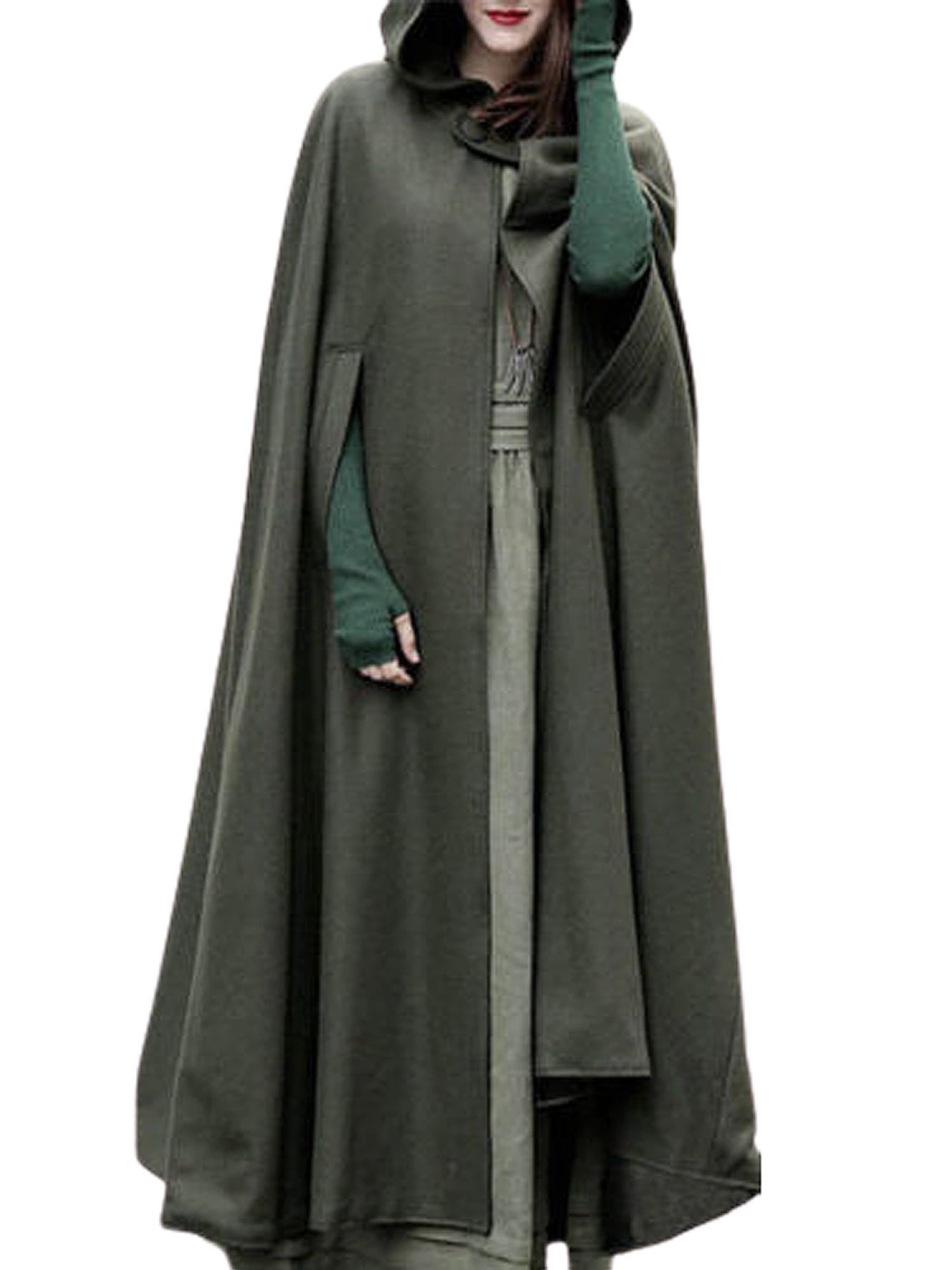UK Womens Long Cape Cloak Cardigans Hooded Coat Outwear Medieval Robe Winter Top