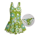 thumbnail image 6 of COEQINE Girls Tank Neck One Piece Swimsuit, V-Back Wide Strap Bathing Suit with Skirt for Kids 10-11 Years, Hawaiian Beach Swim Wear Dress Up for Girls, Green Hippie Flower, 6 of 8