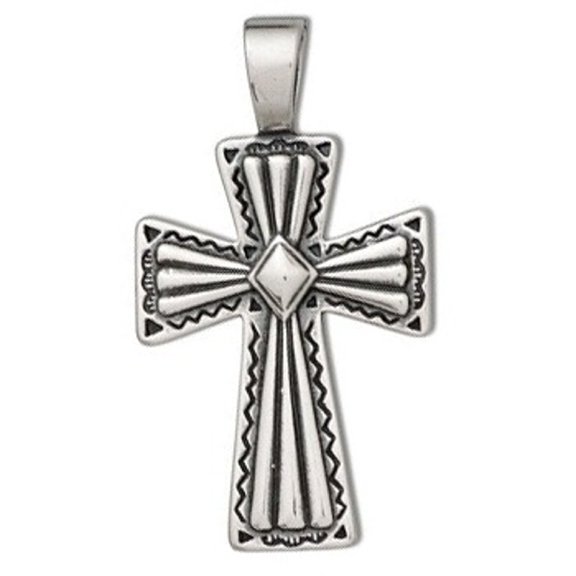 Sterling Silver 16" .8mm Box Chain Folded Curtain Zig Zag Design Christian Cross Pendant Necklace