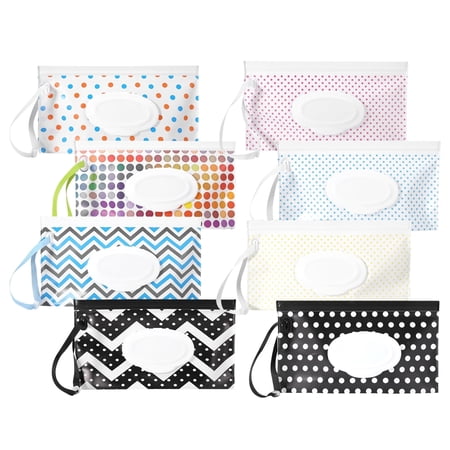 Topekada 8 Pack Baby Wipe Pouch Bags, Baby Wipe Dispenser, Portable Refillable Wipe Holder, Reusable Baby Wipes Container, Wet Wipe Pouch for Home, Travel